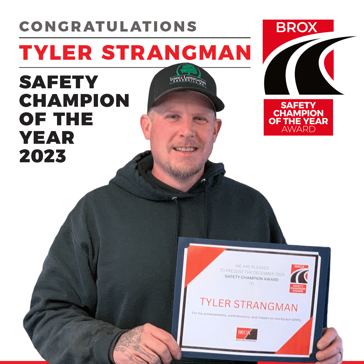 Tyler Strangman - Brox Safety Champion of the Year 2023